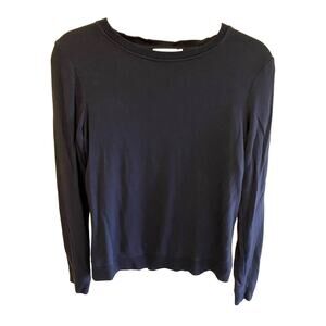 Dalia Navy Blue Long Sleeve Round Neck Lightweight Sweater Lace Detail Back XS